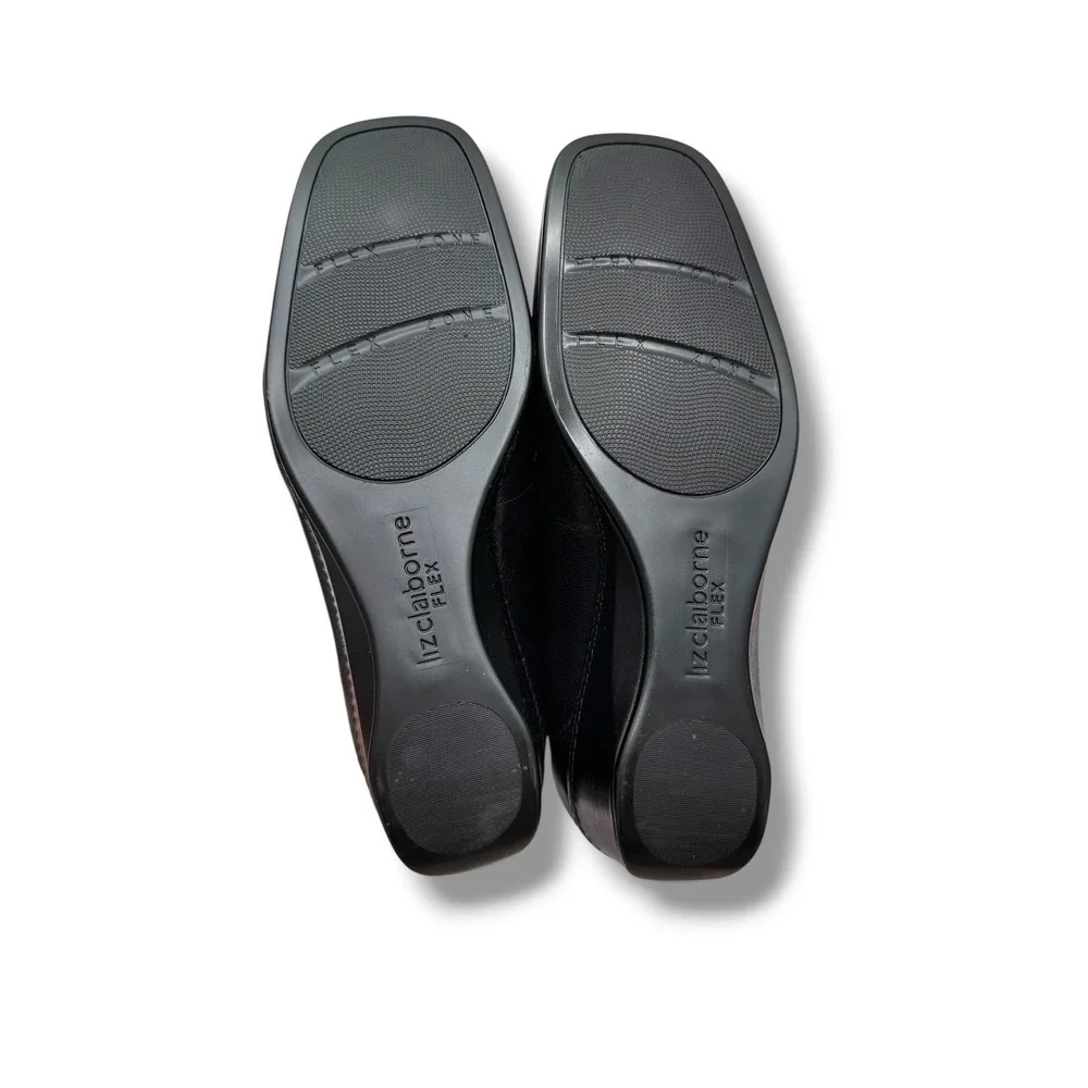 Vintage Liz Claiborne Black Leather Wedge Loafers 7.5 Square Toe Comfort Y2K NEW
